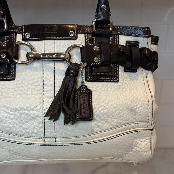 Coach Bag Purse Handbag Leather White Braided Hampton Signature Shoulder Tote - Picture 3 of 16